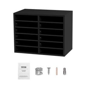 VEVOR Wood Literature Organizer, 12 Compartments, File Sorter with Removable Shelves, Mailboxes Slot for Office Home Classroom Mailrooms Organization