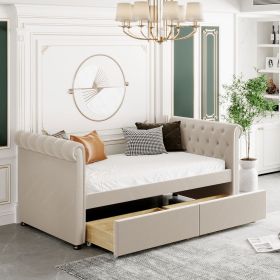 Twin Size Upholstered daybed with Drawers;  Wood Slat Support