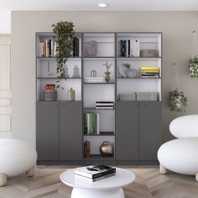Acres 3 Piece Home Bookcase set, 67" Wide with 11 Shelves and Two Double-Door Cabinet , Living Room Set Matt Gray / White