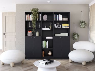 Acres 3 Piece Home Bookcase set, 67" Wide with 11 Shelves and Two Double-Door Cabinet , Living Room Set Set Black