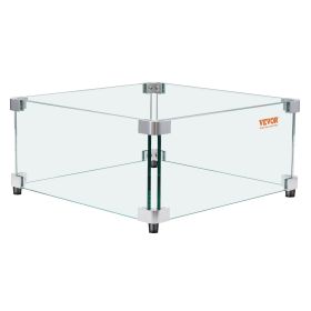 VEVOR Gas Fire Pit Wind Guard for Square Fire Table, 19 x 19 x 7.5 inch Clear Tempered Wind Guard for Firepits, 0.31 inch Thick Square Glass Shield