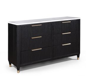 1pc Contemporary 6-Drawer Black White Top Dresser Metal Knobs Modern Design Wooden Bedroom Furniture