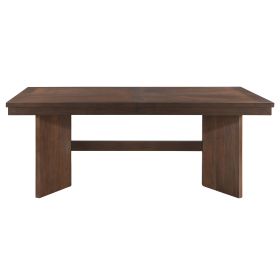 Walnut Finish Wood Dining Table with Self-Storing Extension Leaf 1pc Trestle Base V-Angled Design Modern Dining Furniture