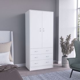 Taly Armoire with Double Doors, 3 Drawers, and Hanging Rod White