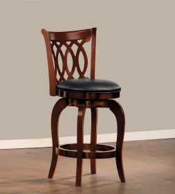 Comfortable Swivel Counter Height Chair 1pc Design Back Dark Cherry Finish Faux Leather Upholstery Solid Wood Furniture
