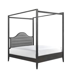 Upholstery Headboard Canopy Queen Bed 1pc Wooden Bedroom Furniture
