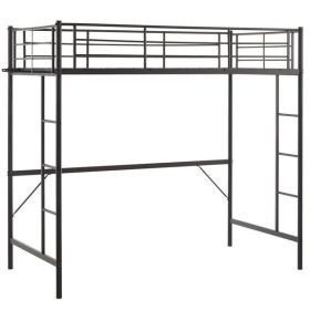 Twin Size Metal Loft Bed with Safety Guardrails & 2 Built-in Ladders, Loft Bunk Bed Frame for Teens Juniors Adults, Space Saving, Noise Free