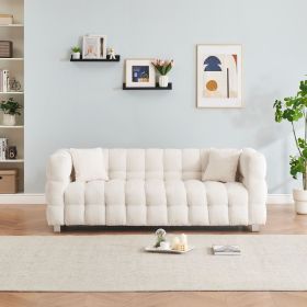 Sophisticated Comfort: Beige White Teddy Plush Sofa - 80 Inch, Perfect for Living Room or Bedroom