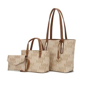 MKF Collection Aylet M Tote with Mini Handbag and Wristlet Pouch by Mia k (Color: Beige, Material: Polycarbonate)