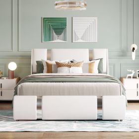 Full Size Upholstered Faux Leather Platform bed with a Hydraulic Storage System (Color: White)